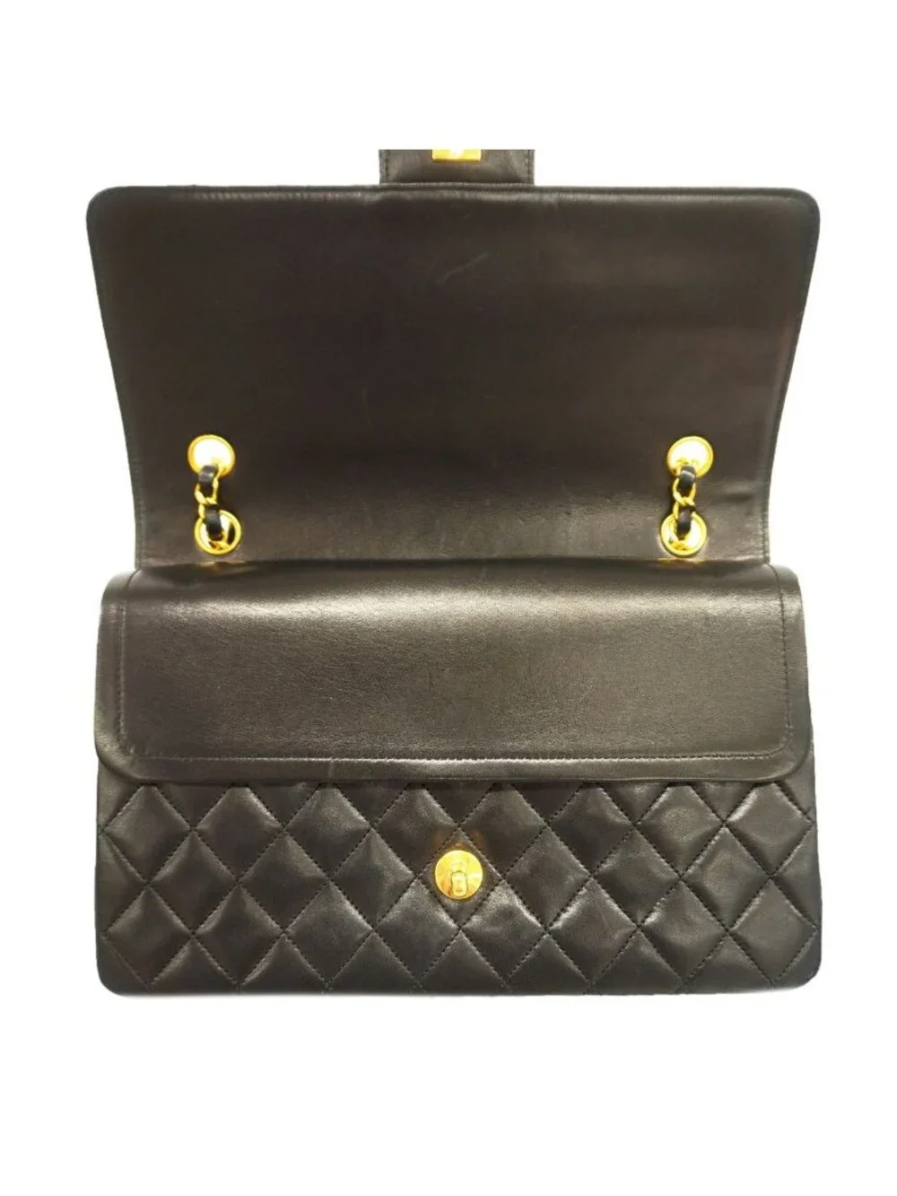 Chanel Shoulder Bag Quilted Lambskin Black Gold